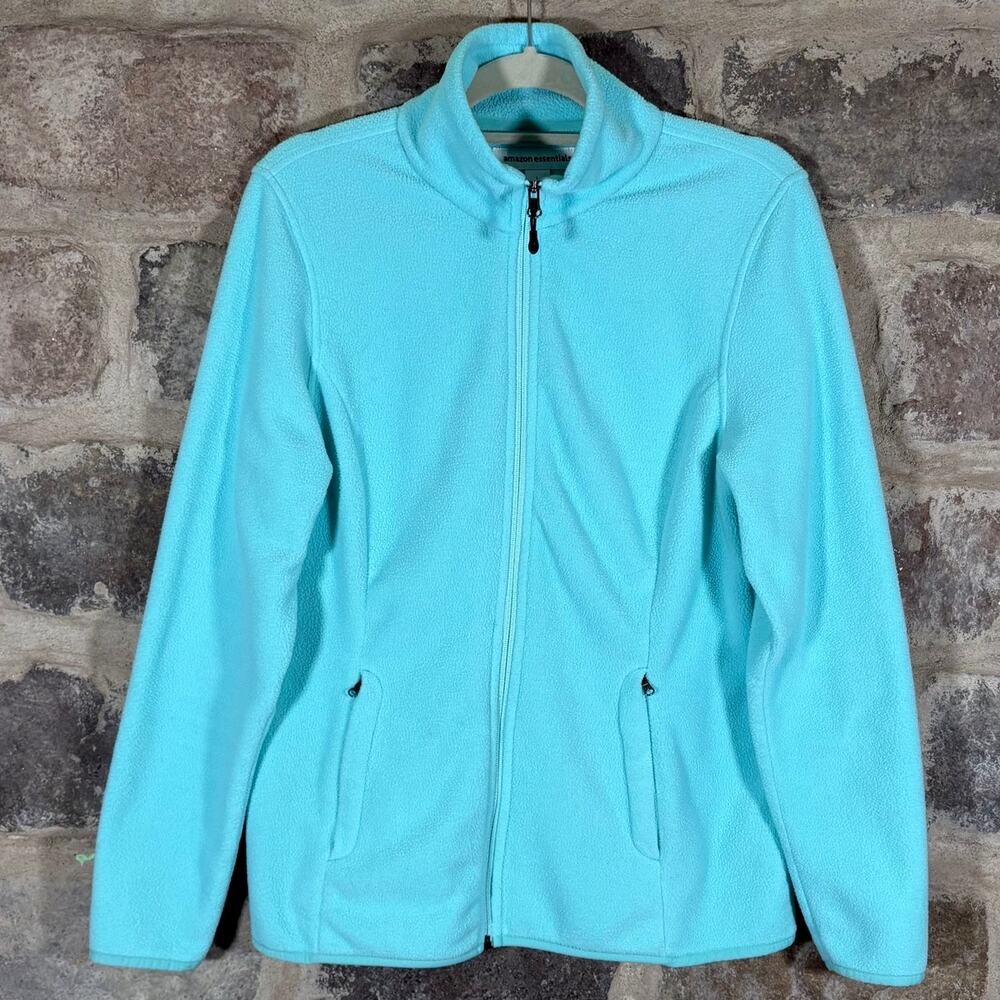 Amazon Essentials Fleece Jacket Woman's Large Aqua Blue Full Zip Gorpcore